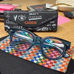 Caddis Women's Blue Round Optical Reading Glasses 2.0